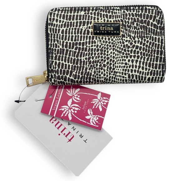 Trina Turk Monochrome Croc Embossed Small Zip Around Vegan Leather Wallet - Picture 7 of 11